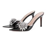 FgdeupY Sandali Tacco Alto da Donna Tacchi a Spillo Mules Casual Open Toe Sandali con Tacco Mules Comfort Festa di Nozze 3,34 Pollici,Nero,38 EU