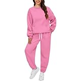 Tuta Donna Completo Set Sportivi Taglia Grande Abbigliamento Sportivo Inverno Autunno Felpa Manica Lunga Felpe Girocollo E Pantaloni Set Sportivi Due Pezzi Sportivi Corsa, Rosa, M