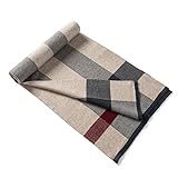 Lindoro Sciarpa in lana merino per uomo, sciarpe lunghe invernali scozzesi calde e leggere scozzesi con confezione regalo, Cammello & Grigio