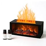 Diffusore & Umidificatore Effetto Fiamma per Camino 300ml – Nebulizzatore a Ultrasuoni con Telecomando, Luce LED a 7 Colori, Atmosfera Caminetto per Casa, Camera da Letto, Ufficio (Nero)