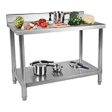 Royal Catering RCAT-100/70-N Tavolo da Lavoro Piano di Lavoro per Cucina con Alzatina (100 x 70 x 85 cm, Carico max. 95kg, Piedini regolabili, Acciaio inox)