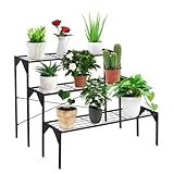 RELAX4LIFE Scaffale Porta Piante in Ferro Battuto, Scaffale a Scala per Fiori con Struttura Stabile, Scala Portavasi Decorativa a Più Livelli per Balcone (Modello 7)