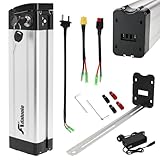 Adaluolo Batteria per Bici Elettrica 36V 10AH con Caricabatterie - Argento Batteria agli ioni di litio Impermeabile Batteria Ebike Removibile 2 Pin per 200W 250W 350W Ba-fang/Tong-Sheng & Altri Motori