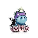 Annmors Donna Ciondolo Bruno l unicorno con Arcobaleno Colorato Argento 925 Colgantes per Charm Bracciale
