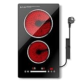 GRACEALL Piano Cottura Elettrico in Vetroceramica 2 Zone 3000W, Incasso o da Appoggio con Controllo a Sfioramento Scorrevole, Timer, Blocco Bambini e Funzione Mantenimento Caldo