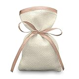 Crociedelizie, Stock 25 sacchetti bomboniere portaconfetti segnaposto in tela aida ecrù rifinitura in raso da ricamare a punto croce