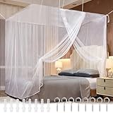 Zanzariera Letto Matrimoniale,Zanzariera Letto Baldacchino in Poliestere Quadrata,Grande Zanzariera Portatile la Sospensione Aperture Laterali per Interni ed Esterni Decorativa Bianco 200x200x230cm