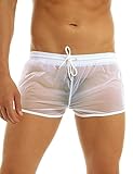 Choomomo Lingerie Erotico Pantaloncini Sportivi Trasparente da Uomo Pantaloncini Corti Estivi Costume da Bagno Mare Spiaggia Boxer Mutande Slip Underwear Bianco A L