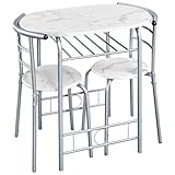Yaheetech Set Mobili da Bar Tavolo e 2 Sedie Sala da Pranzo Cucina Piccoli Spazi Salvaspazio Balcone per 2 Persone in Legno e Metallo Sedia Portata 136 kg Bianco