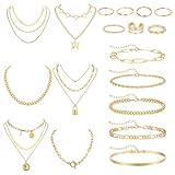 TYXHXTF 18 Pcs Parure Gioielli Donna Set di Gioielli Oro con Collana Bracciale Donna, Choker e Collane Estive Eleganti in Oro Collana Dorata Set Bracciali e Bigiotteria