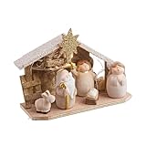 Magie di Natale Natività Emmaus in ceramica con capanna e led decorazione presepe