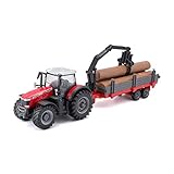 Bburago B18-31659 Massey FERGUSSON 8740S Trattore con rimorchio per tronchi, 10 cm, rosso