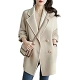 JYHBHMZG Donna Cashmere Autumn Winter Coreano Style Mid Length Casual Tweed Jacket, beige spesso, S