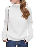 Arshiner Ragazze Maglione Collo Alto Bambina Invernale Maniche Lunghe Casual Colore Puro Collo a Revers Maglia Maglione per Ragazza 13-14 Anni Bianco