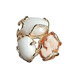 Anello Triplo con Agata Bianca e Cammeo Conchiglia