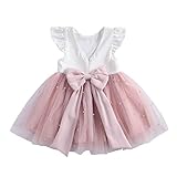 Loalirando Vestito Principessa Bambina Abito in Tulle Rosa Elegante Bowknot Indietro Senza Schienale Tutu Bambina Cerimonia Matrimonia (Rosa, 2-3 Anni)