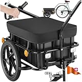 tectake® Rimorchio per Biciclette 2 in 1, Multifunzionale, Carrello a Mano, Cassa Rimovibile con Maniglie, Telo Impermeabile, Pneumatici con Cuscinetti a Sfera, Capacità Fino a 50 kg - Nero