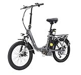 KIMDYMA C20 250W Folding Electric Bike 120KM Long Range 36V Removable Battery 25km/h 7-Speed Lightweight E-Bike with Torque Sensor Foldable City Commuter (grey)
