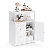 VASAGLE Mobile da Bagno, Armadio da Bagno, Armadietto Autoportante, con 3 Cassetti, Ripiani Regolabili, 30 x 60 x 80 cm, Bianco BBC542P31V1