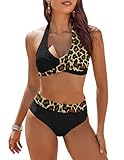 AI'MAGE Donna Costume da Bagno Estate Imbottito Reggiseno Bikini Due Pezzi Bikini Sexy Spiaggia Swimwear Sportivo Mare Beachwear, Leopardo, M