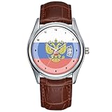 Orologio da polso da uomo, casual, impermeabile, al quarzo, con data, classico, in pelle, marrone, con bandiera del comandante in capo della Russia, Marrone, Commerciale