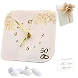 Doni Bomboniere Anniversario 1 pz Orologio in Ecopelle con Stampa Nozze Oro 50 Anni FEDI Anelli e Decoro Floreale Color Oro Regalo Personalizzabile Artigianale Originale (MOD. 25-16 x 16 cm)