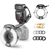 NEEWER RF1-C Flash Anulare Macro Compatibile con Canon, 76Ws GN15 5600K E-TTL Ring Light, Uscita 1-1/128, Sync Tendina Anteriore/Posteriore, Gel Colorati, Anelli Adattatori Obiettivi per Foto Macro