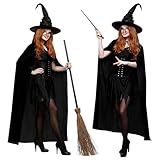 Axingqiwu Halloween Costume Strega Donna, Mantello da Strega con Cappello Adulto, Costumi di Strega Set per halloween donne Cosplay