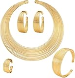TOEECY 5Pezzi Bib Collana Choker Set per Donna Dichiarazione Nazionale Africana Bracciale Polsini Bavaglino Aperto Orecchini Anelli Oro Argento Gioielli (Oro)