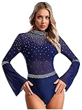 Zaldita Donna Body da Danza Classica Moderna Senza Schienale con Strass Abito da Ginnastica Pattinaggio Artistico Bodysuit da Balletto Leotard Dancewear Blu scuro M