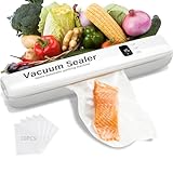 Frohsen Macchina Sottovuoto Alimenti,Macchina Sottovuoto Per Alimenti,Con 10 Sacchetti Sottovuoto,Sigillatrice Sottovuoto Automatica One-touch per Alimenti (white)