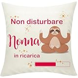 Regalo Nonna Federe Cuscini Copricuscino Decorativo 'Nonna in Ricarica', 45x45 cm, Compleanno Regali Nonna