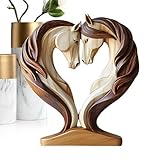 Gungtj Statua di cavallo, statuetta di cavallo in legno, 18 x 20 cm, scultura artistica con animali in, ornamento artigianale per posto di lavoro, ingresso, asilo, mensola del soggiorno