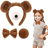 Hifot 4PCS Accessori Costume Orso Bruno, Peloso Orecchie Orso Cerchietto e Coda di Orso Naso e Papillon, Orso Costume Animale Accessori per Bambini Adulti per Cosplay Halloween Carnevale Festa a Tema