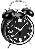 YeyYey Sveglia da Comodino forte per adulti che dormono pesanti, in metallo, 10,2 cm, doppia campana, funzionamento a batteria, per camera da letto, decorazione, silenziosa, senza ticchettio