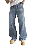 Zewool Jeans Baggy Hip Hop per Uomini,Jeans Skater a Gamba Larga,Pantaloni in Denim a vestibilità Loose Y2K Gamba Dritta vestibilità Rilassata Skateboard Streetwear,F10 Blu,L