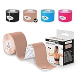 Mobiclinic®, Kinesiotape, Benda Elastica Autoadesiva, 5m x 5cm, Tape Sportivo, Alleviamento del Dolore Muscolare, Bendaggio Kinesiologico, Diverse Zone, Nastro, Face Taping Viso, Beige