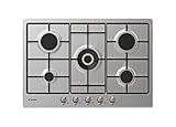Candy Classic Piano Cottura a Gas 5 Fuochi, Acciaio Inossidabile, Bruciatore a Doppia Corona, Griglie Smaltate Leggere e Lavabili in Lavastoviglie, 74,5 x 51 x 3,5 cm, Color Inox - CHW74WTX