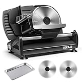 200 Watt Affettatrice elettrica da in acciaio inox, per Uso Domestico con 2 Pezzi Lame in Acciaio Inox da 7,5'', Taglia Salumi Elettrico, ad Alto Spessore per Carne, Formaggio, Pane