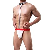 ROSVAJFY Mutande sexy da uomo con papillon, cosplay, cameriere, tanga borat, biancheria intima sexy da uomo, Colore: rosso, Taglia unica