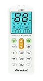 Meliconi AC 200 Telecomando Universale per Condizionatori/Climatizzatori Compatibile con la Maggior Parte dei Marchi, con Schermo Retroilluminato e Funzione Torcia, bianco, 802102