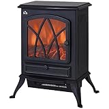 HOMCOM Camino Elettrico con Effetto Fiamma Stile Retrò, Stufa Elettrica con Termostato 1000-2000W e Luce Regolabile, Nero