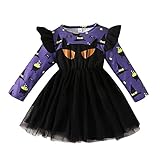 Neonati Bambini Ragazze Halloween Manica Lunga Cartone Animato Stampe Abiti Abito Tulle Vestiti Magia Gufo, Lilla, 3-4 Anni