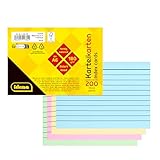 Idena 11384 - Schede A6, 200 pezzi foderati, flashcard in carta FSC-Mix da 180 g/m² in 4 colori, per scuola e ufficio