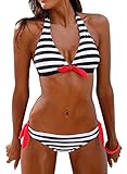 Tuopuda Costumi da Bagno Donna Bikini Push Up Imbottito Halter Top Reggiseno con Slip Brasiliana Beachwear, Nero, M