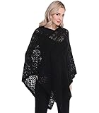 LvRao Elegante Poncho e Mantelle da Donna, Blusa Poncho in Maglia con Orlo a Frange, Scollo a V (Nero, Taglia Unica)