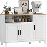 HOMCOM Credenza Cucina con Ante Ammortizzate, Mobile Cucina Moderno con Ripiano Regolabile, Gambe in Pino e Vano Aperto, Credenza Buffet per Soggiorno, Sala da Pranzo e Salotto, 110x33x75 cm, Bianco