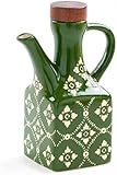 Bottiglia Di Olio In Ceramica – Oliera Da 8,5 Oz Con Tappo E Manico In Legno – Bottiglia Decorativa Da Cucina Per Olio D'oliva, Aceto E Oli Da Cucina – Design Compatto E Anti-Goccia(Green)