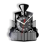 Guang trading Orologio Vinile -30cm Orologio da parete locomotiva a vapore vintage Locomotiva Treno Orologio da parete con disco in vinile Treno espresso Trasporto Ferrovia Decorazione da parete