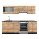 Vicco Cucina componibile Raul, Quercia dorata/antracite, 240 cm, PL Fantasia nera